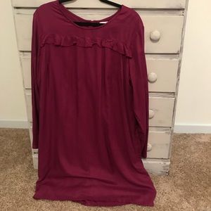 Long sleeve wine colored dress with ruffle
